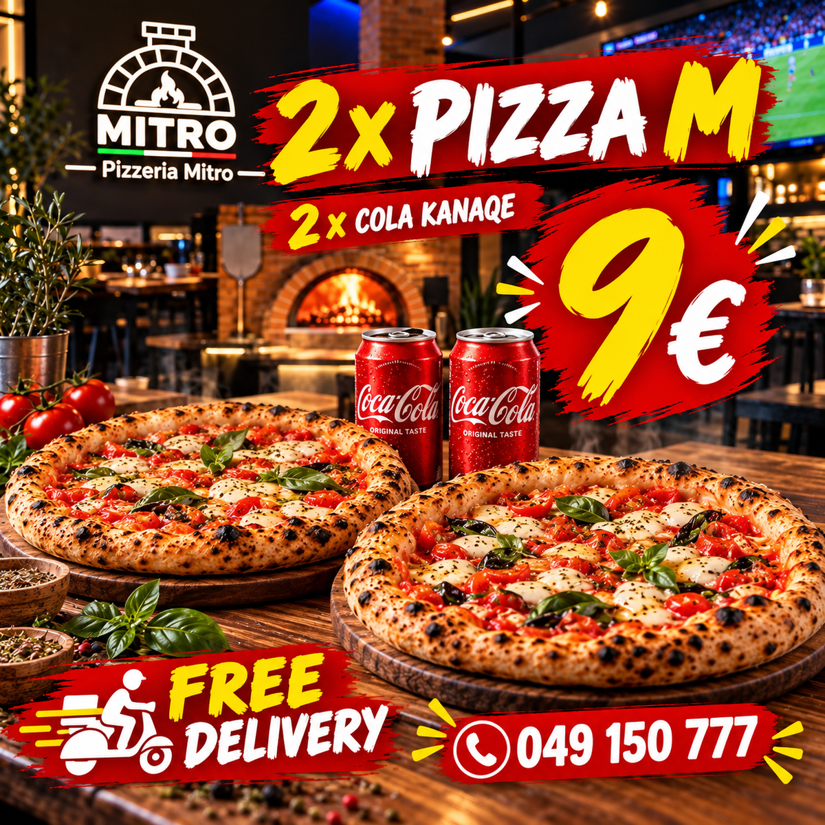 2 x Pizza M+cola